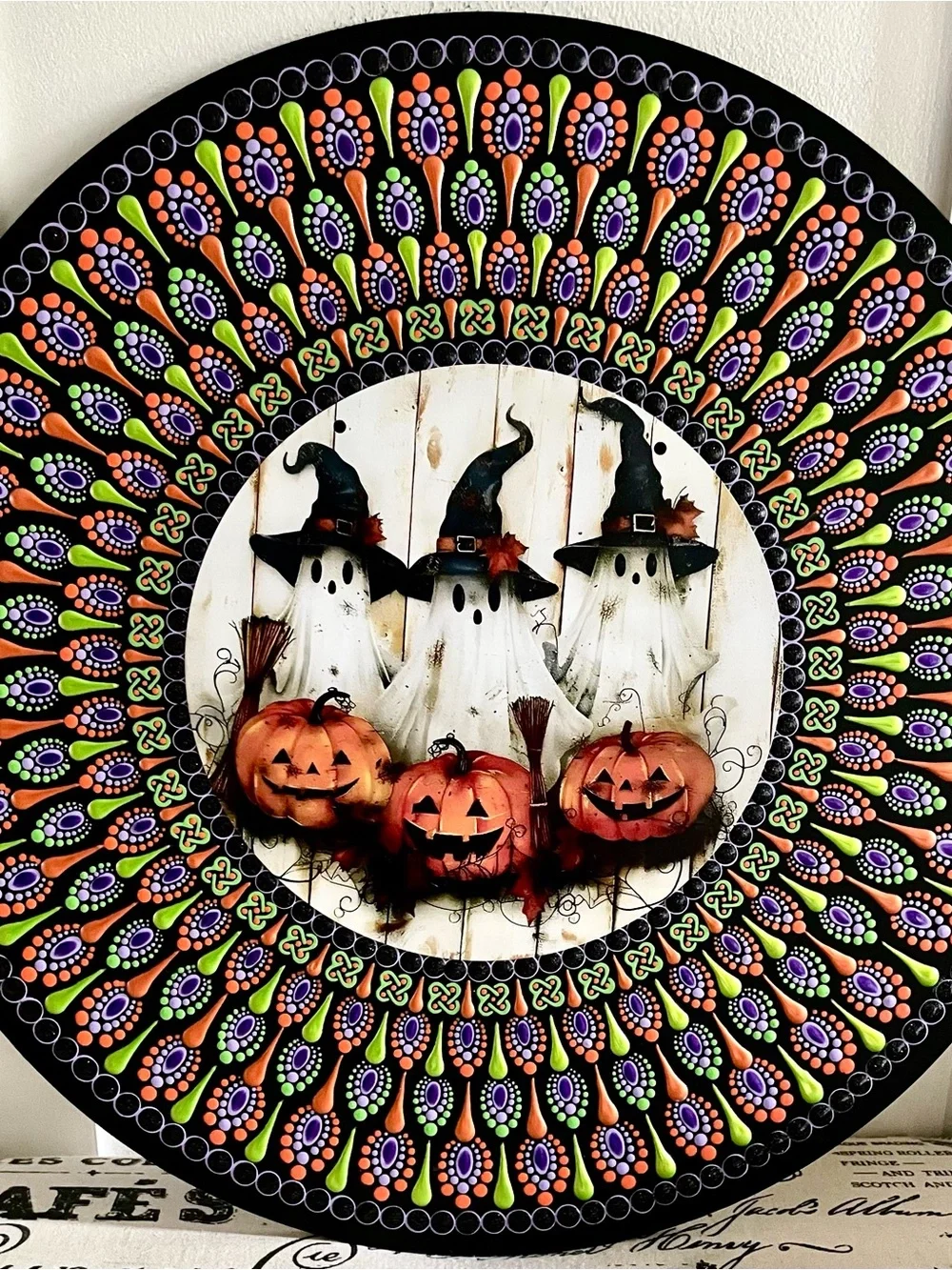 Halloween Ghosts & Pumpkins Wall Art - Colorful Dot Mandala Accent